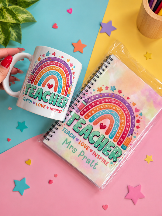 Teachers Gift Set mug & note book personalised