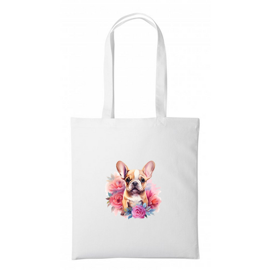 Flower Frenchie Tote Bag 38 x 42cm