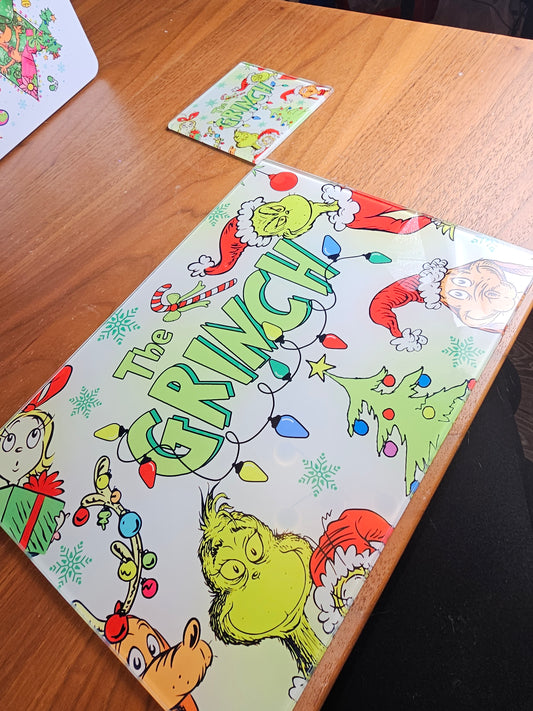 Grinch Christmas Table Glass Boards