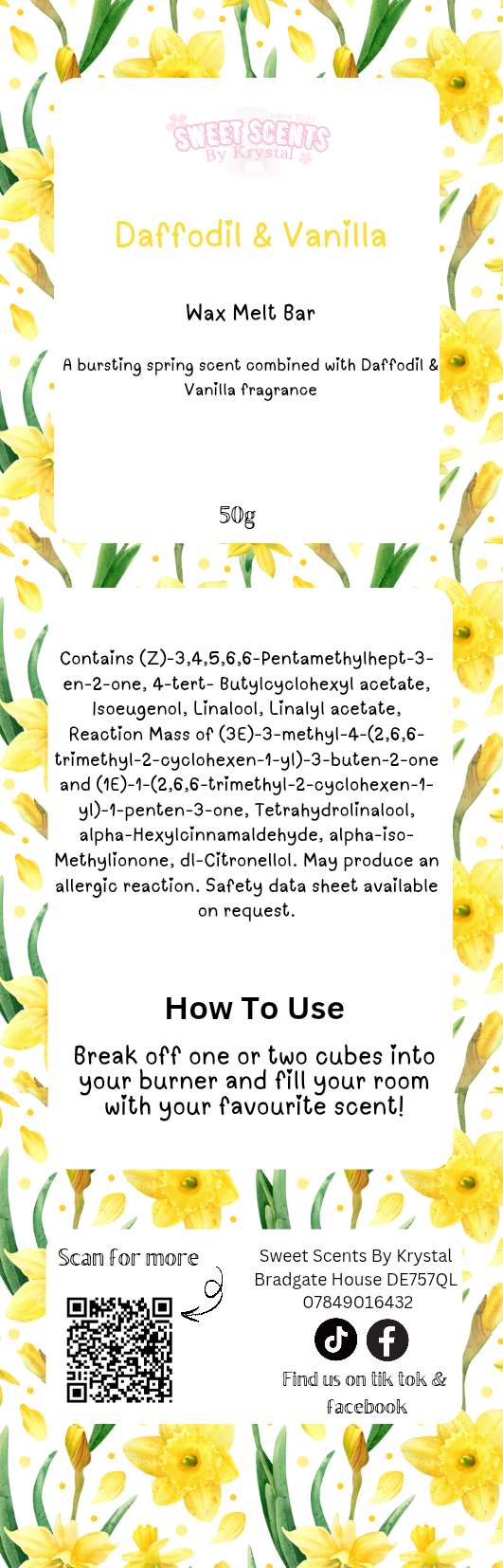 Daffodil & Vanilla 50g Snap Bar