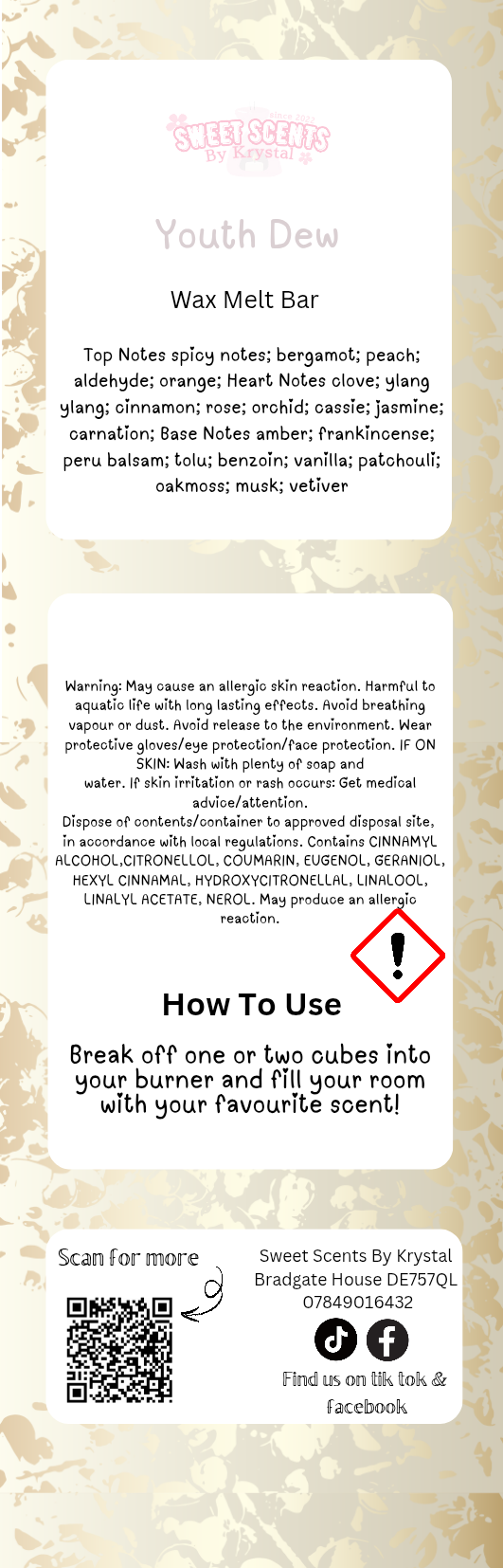Youth Dew 50g Wax Melt Bar