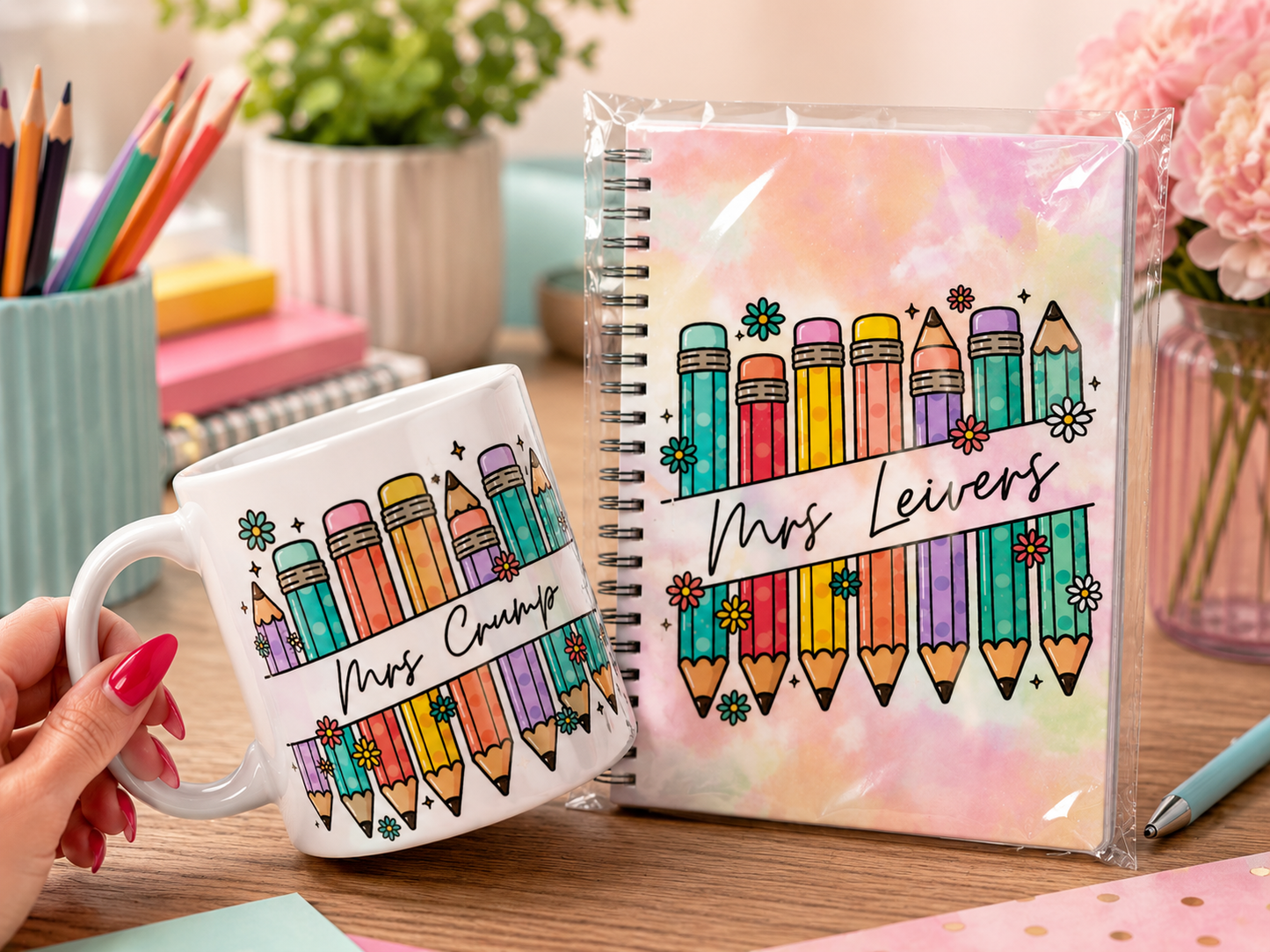 Teachers Gift Set mug & note book personalised