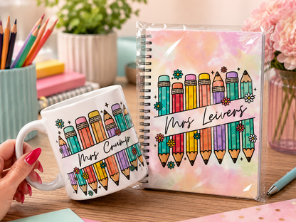 Teachers Gift Set mug & note book personalised