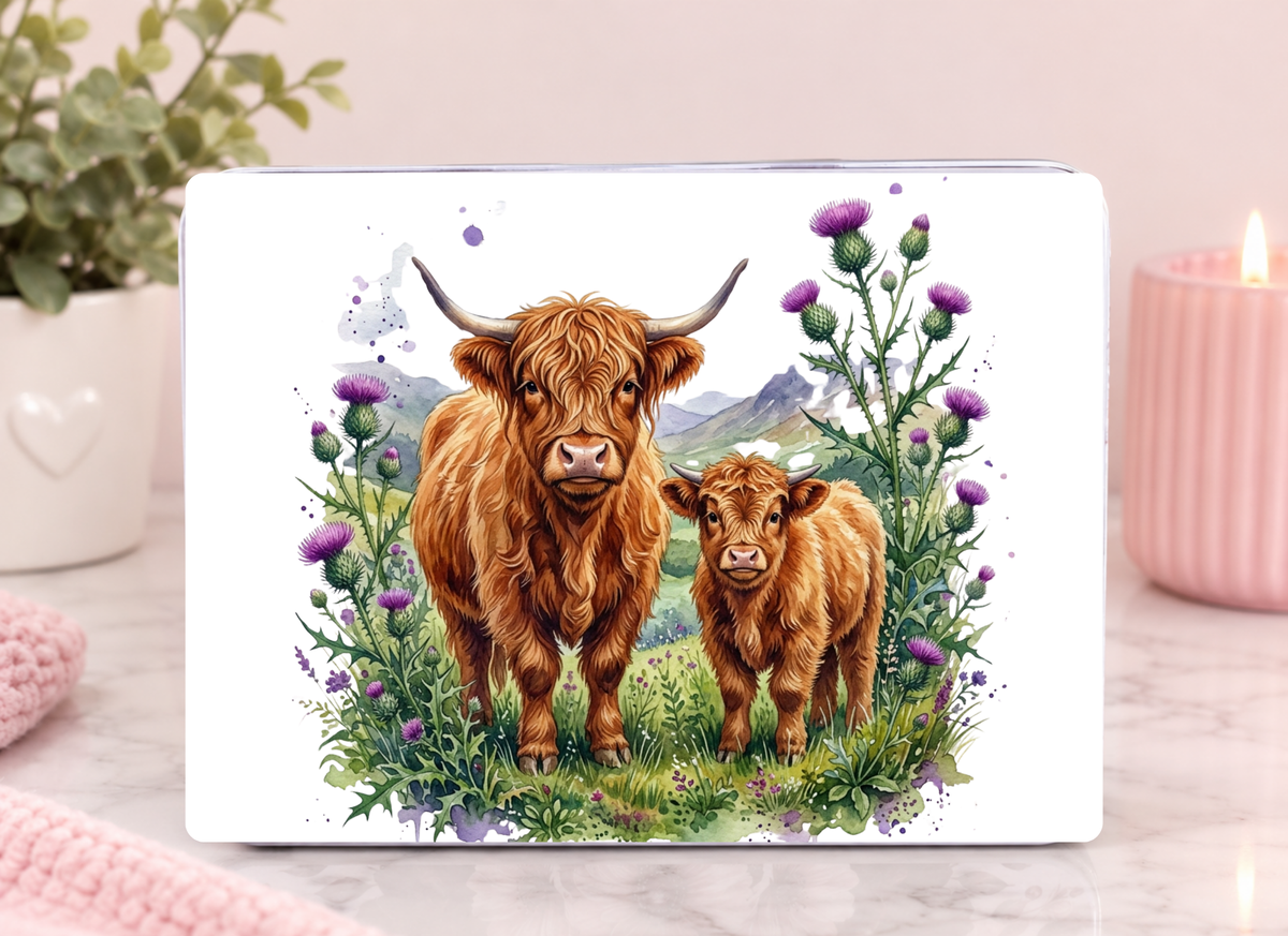 Large Highland Cow Tin & 10 Wax Highland Cow Melts
