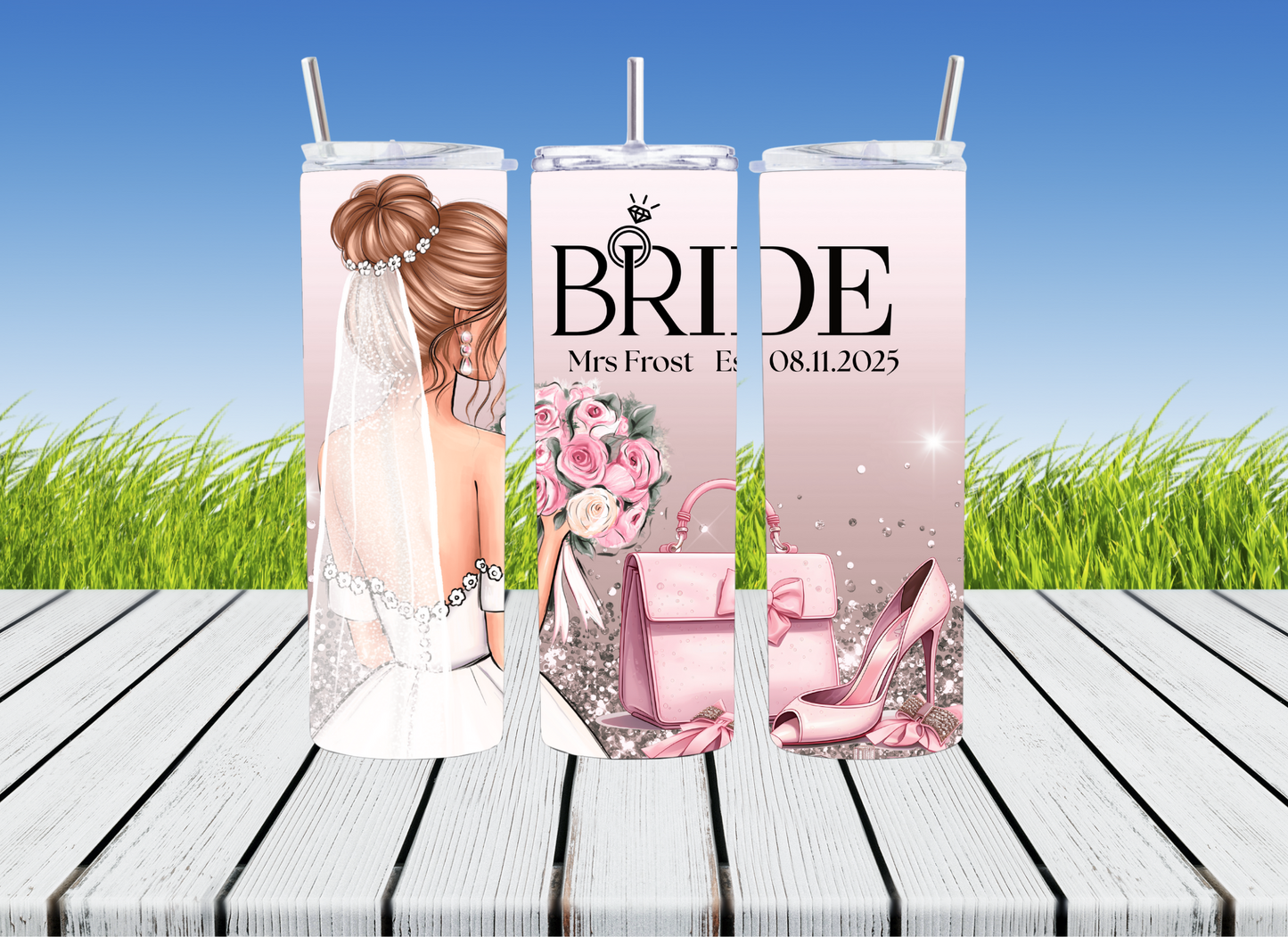 Personalised  Bride 20oz Glitter Stainless Steel Tumbler Hot And Cold Drinks